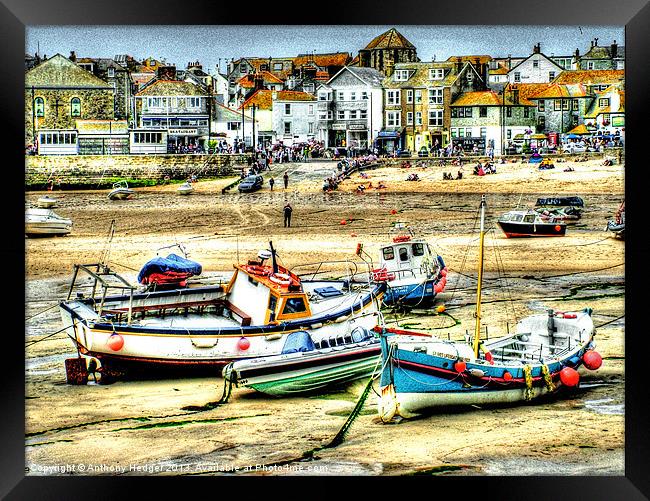 Boats in St. Ives Harbour Framed Print by Anthony Hedger