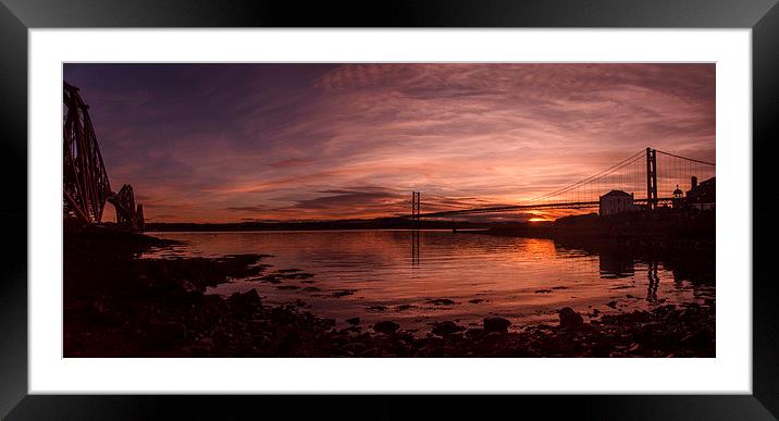 The Forth Bridges at Sunset Framed Mounted Print by Mike Dow