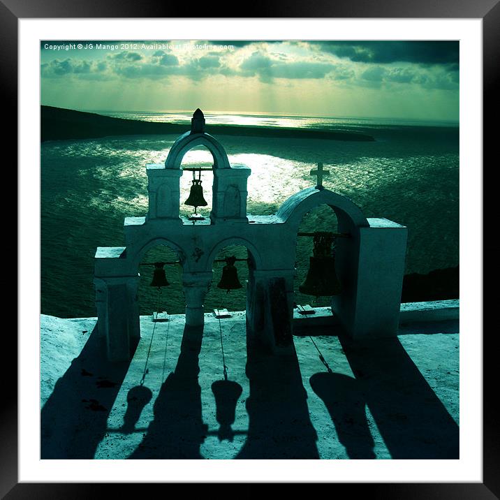 Santorini Church Bells Framed Mounted Print by JG Mango