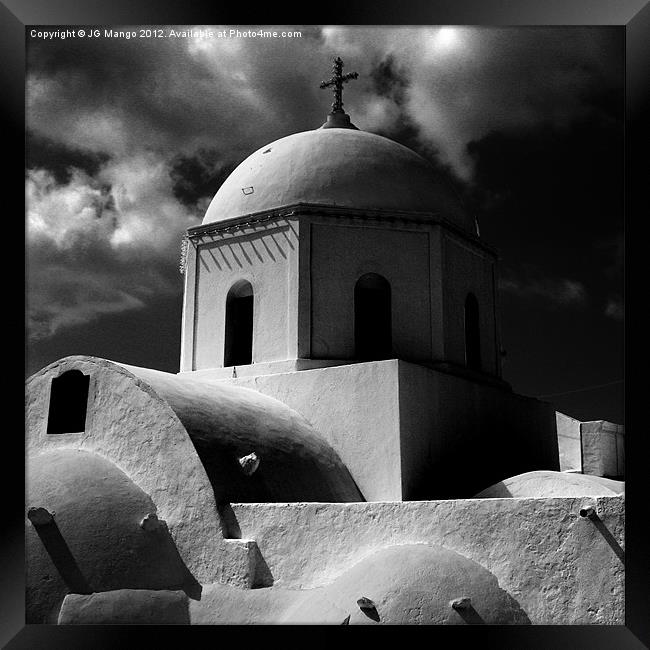 Santorini Church Shadows Framed Print by JG Mango