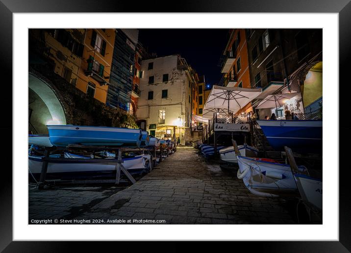 Boats on jetty at Riomaggiore Framed Mounted Print by Steve Hughes
