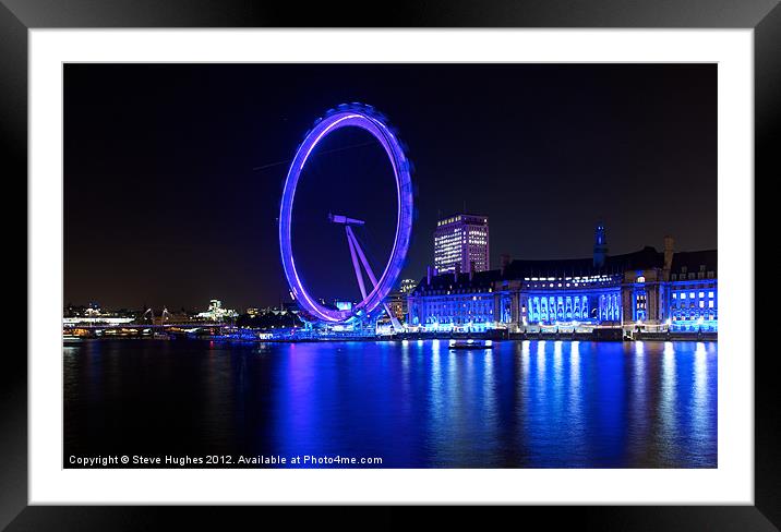 The EDF London Eye At Night Framed Mounted Print by Steve Hughes