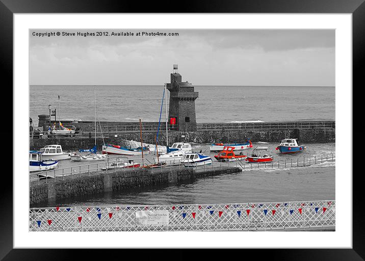 Selective colours of Lynmouth Harbour Framed Mounted Print by Steve Hughes