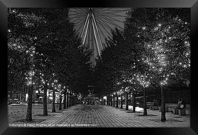 Monochrome Avenue of trees by the London Eye Framed Print by Steve Hughes