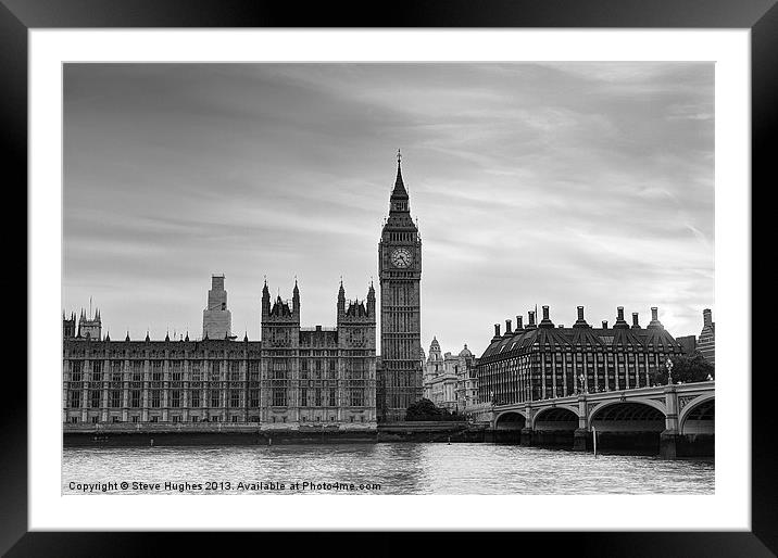 Monochrome Big Ben Framed Mounted Print by Steve Hughes