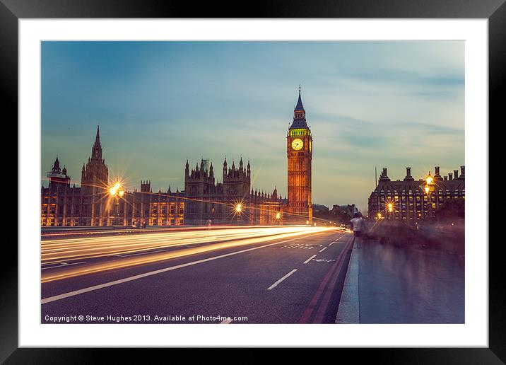 Palace of Westminster light trails Framed Mounted Print by Steve Hughes