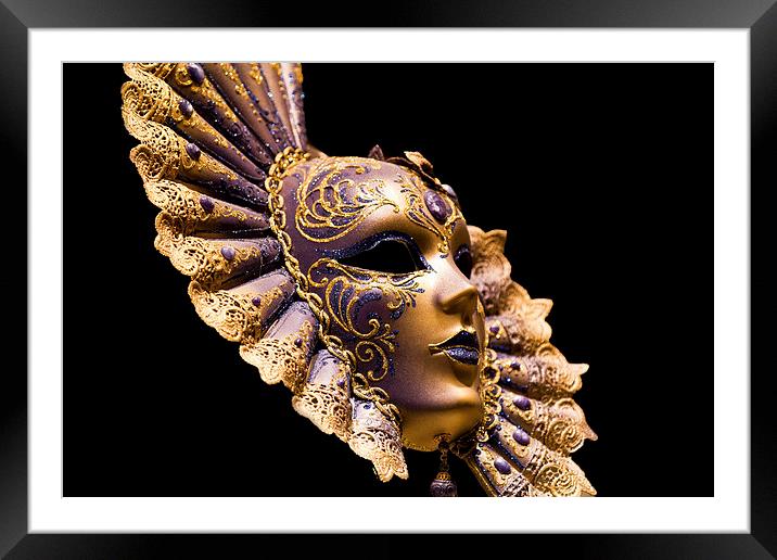 Golden Venetian Mask Framed Mounted Print by Steve Hughes