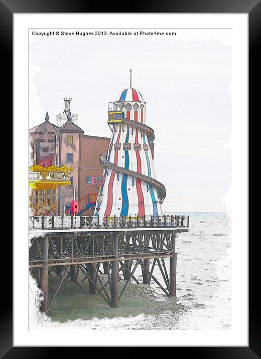 Brighton Pier Helter Skelter watercolour Framed Mounted Print by Steve Hughes