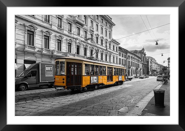 Tram in Milan Framed Mounted Print by Steve Hughes