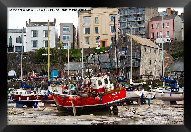 Boats High and dry in Tenby Framed Print by Steve Hughes