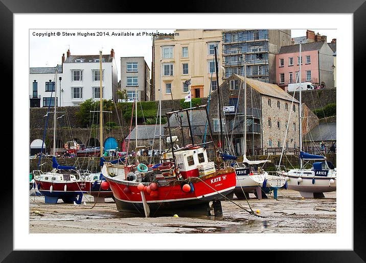 Boats High and dry in Tenby Framed Mounted Print by Steve Hughes