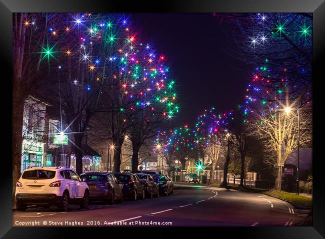 Ripley at night with Christmas lights Framed Print by Steve Hughes