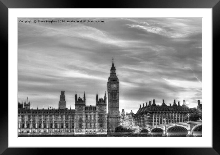 Palace of Westminster black and white HDR Framed Mounted Print by Steve Hughes
