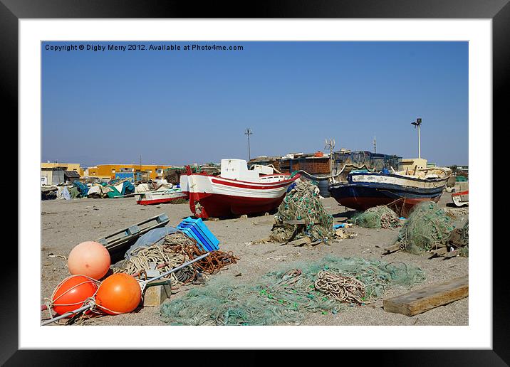 Fishing boats on the beach Framed Mounted Print by Digby Merry