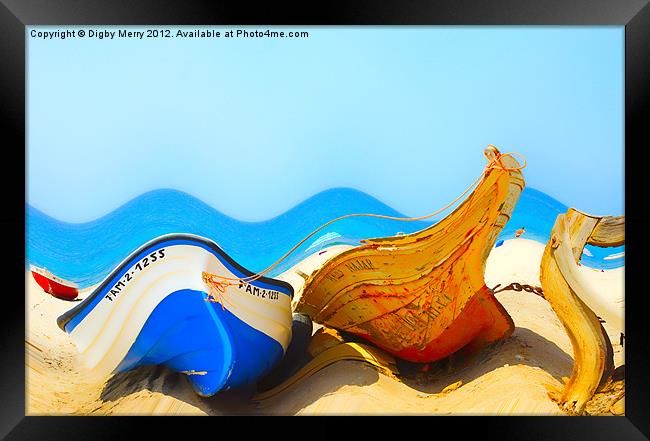 Surreal Boats on the beach Framed Print by Digby Merry