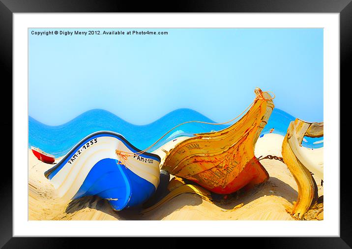 Surreal Boats on the beach Framed Mounted Print by Digby Merry