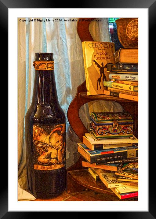 Bottle and Books Framed Mounted Print by Digby Merry