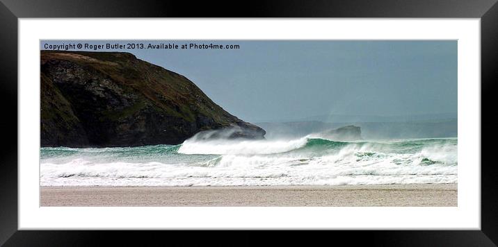 Atlantic Roller at Porthtowan Framed Mounted Print by Roger Butler