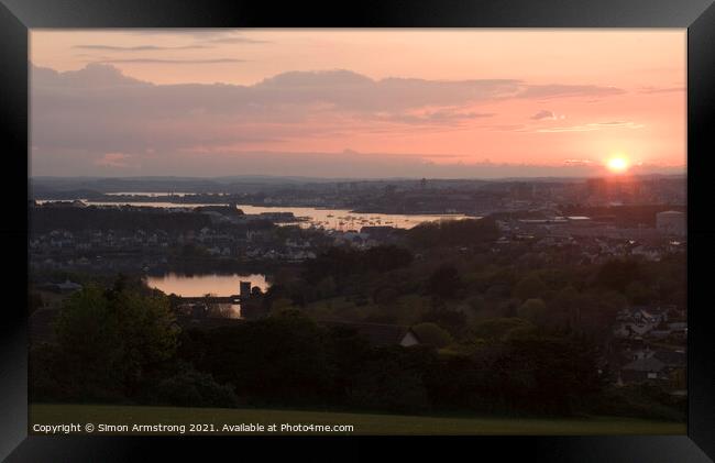 Sunset over Plymouth, River Tamar and Radford Lake Framed Print by Simon Armstrong