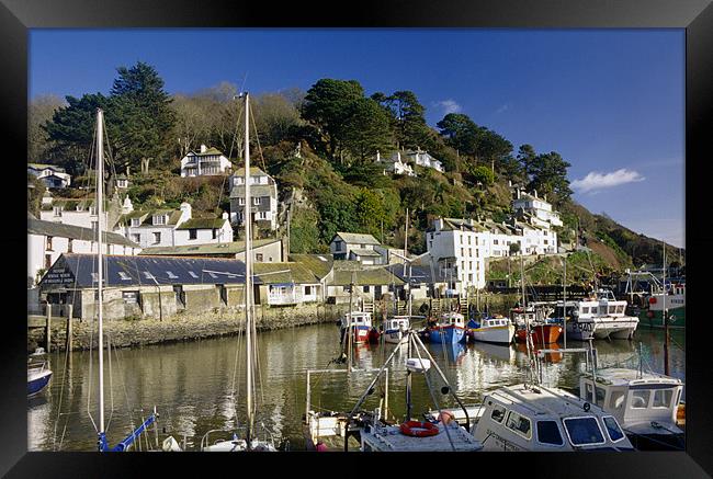 A sunny day in Polperro Harbour, Cornwall Framed Print by Simon Armstrong