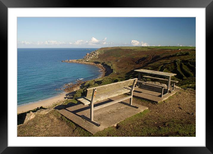 A sunny day at Whitesand Bay, Sennen, Cornwall Framed Mounted Print by Simon Armstrong