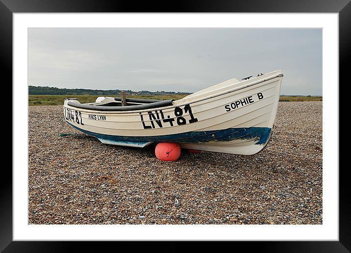 Fishing Boat, Cley Beach, North Norfolk Framed Mounted Print by Kathy Simms