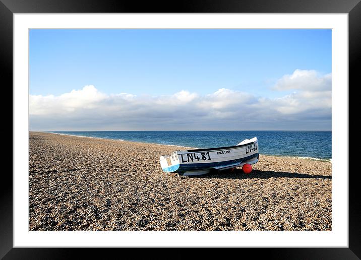 Fishing boat , Cley Beach Framed Mounted Print by Kathy Simms