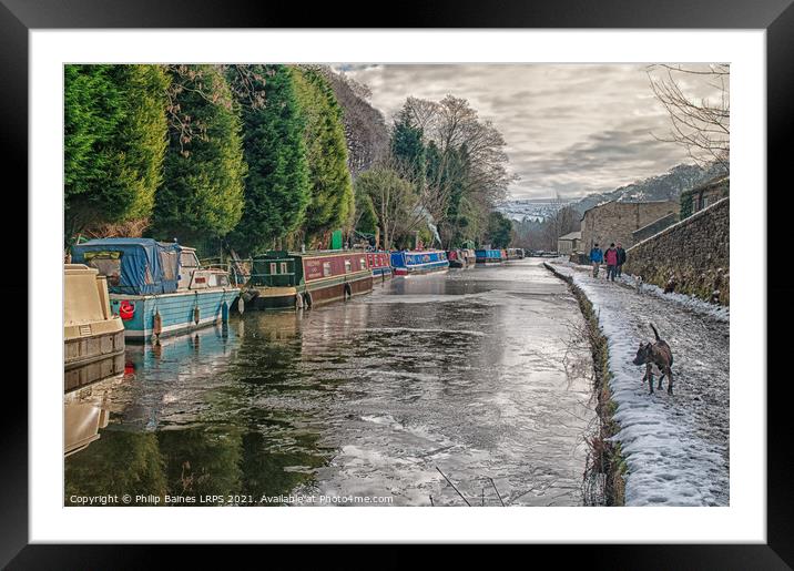 A Frozen Rochdale Canal at Hebden Bridge Framed Mounted Print by Philip Baines