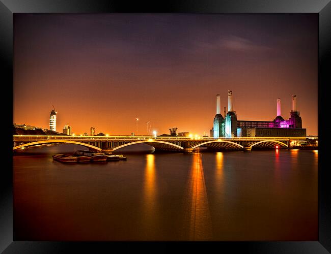 Battersea Power Station at Night - London Cityscapes  Framed Print by Henry Clayton