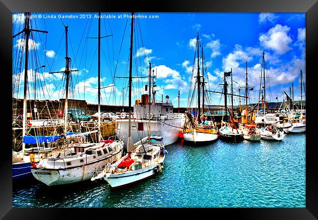 Boats in Penzance Harbour Framed Print by Linda Gamston