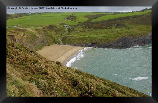 Mwnt Beach, taken from  Foel Y Mwnt Framed Print by Paula J James