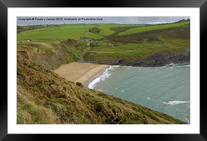 Mwnt Beach, taken from  Foel Y Mwnt Framed Mounted Print by Paula J James