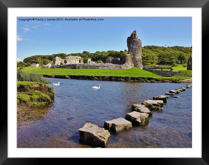 Ogmore Castle & Stepping Stones Framed Mounted Print by Paula J James