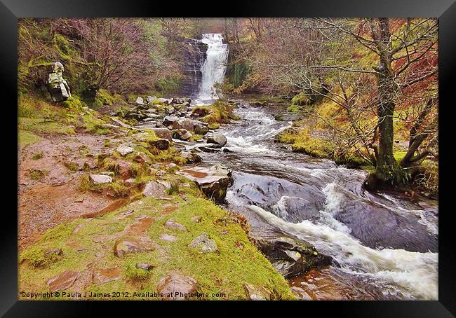 Caerfanell Falls on New Years Eve Framed Print by Paula J James