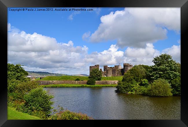 Caerphilly Castle with moat Framed Print by Paula J James