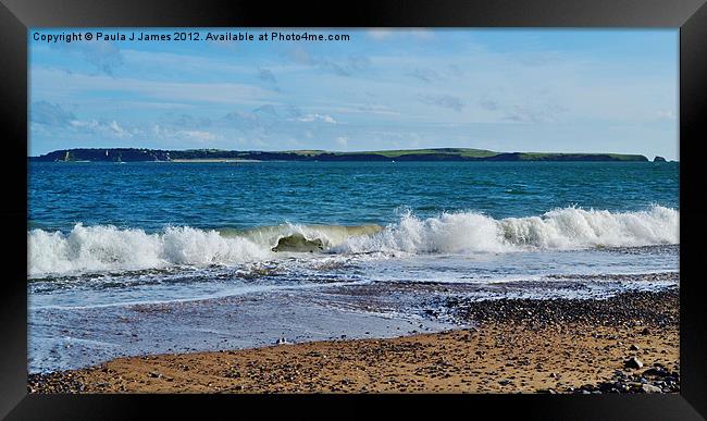 Caldey Isand viewed from South Beach Framed Print by Paula J James