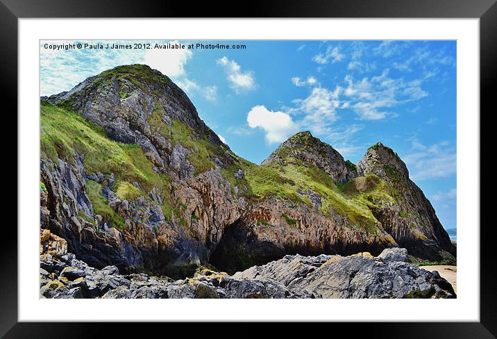 Three Cliffs Bay Framed Mounted Print by Paula J James