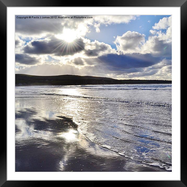 Sunset over Newport Sands Framed Mounted Print by Paula J James