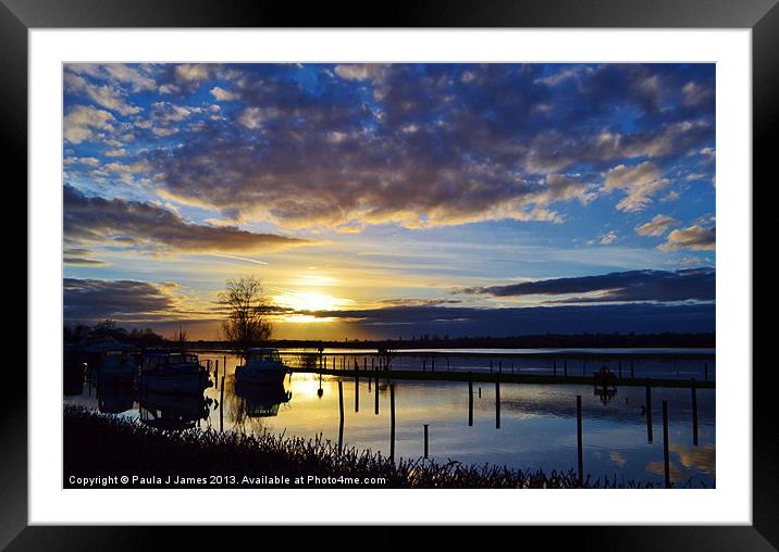 Sunset at Bredon Marina Framed Mounted Print by Paula J James