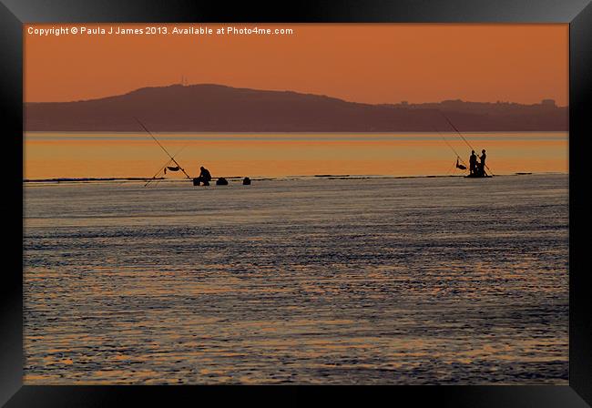 Fishing at Sunset Framed Print by Paula J James