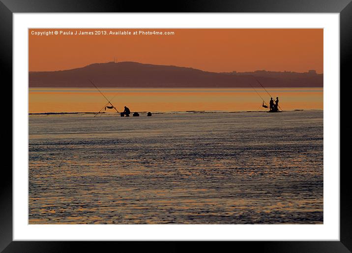 Fishing at Sunset Framed Mounted Print by Paula J James