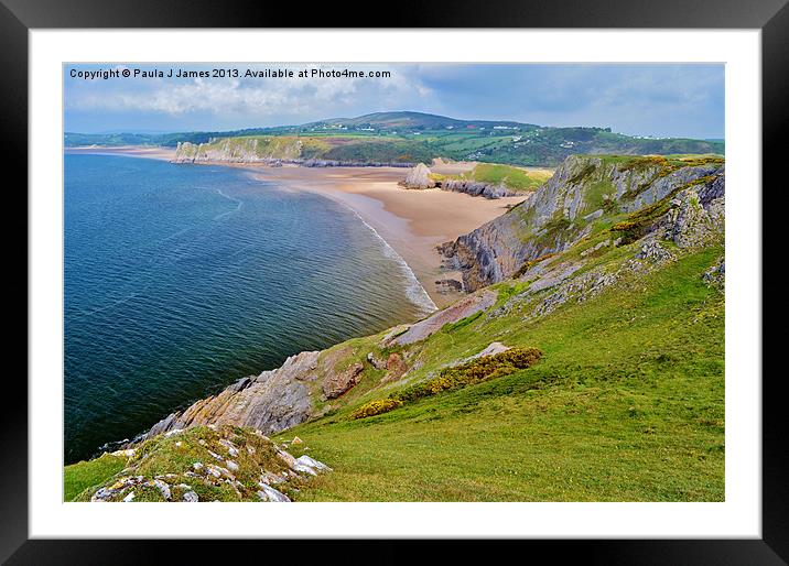 Three Cliffs Bay Framed Mounted Print by Paula J James