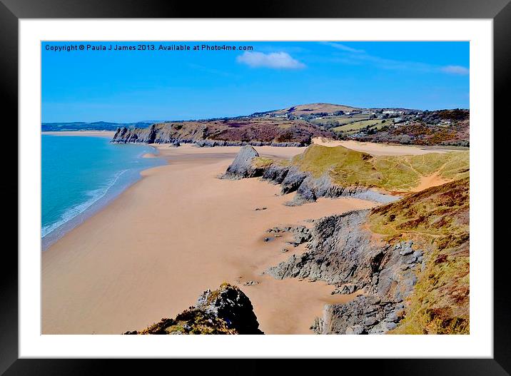 Three Cliffs Bay Framed Mounted Print by Paula J James