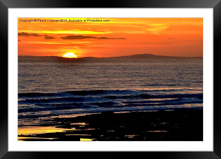 Sunset behind the Gower Peninsula Framed Mounted Print by Paula J James