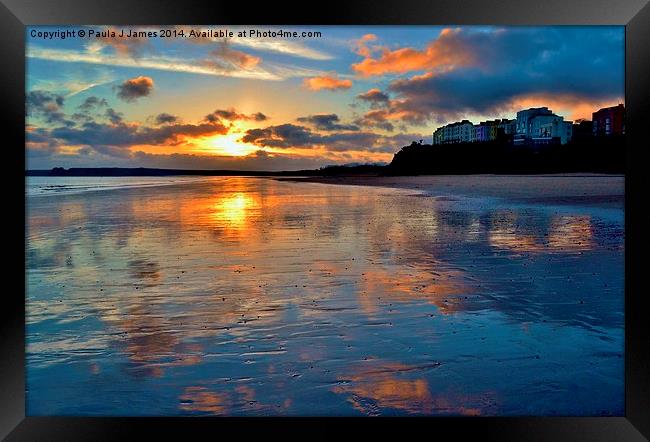 Sunset in Tenby Framed Print by Paula J James