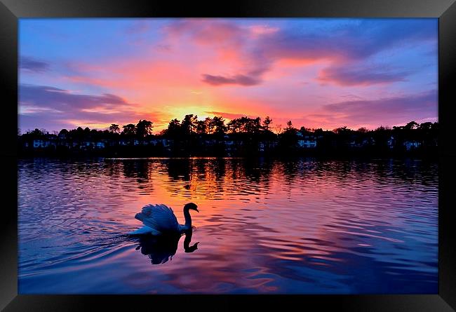 Sunset over Roath Park Lake Framed Print by Paula J James