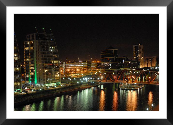 salford quays at dusk Framed Mounted Print by JEAN FITZHUGH