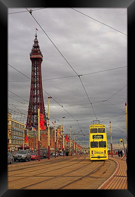 Blackpool tower and tram Framed Print by JEAN FITZHUGH