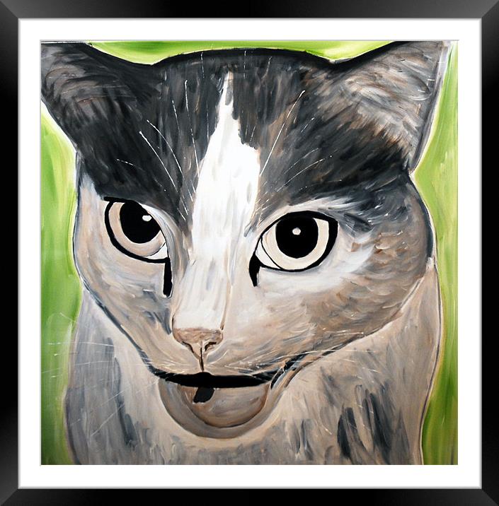 My Painting of an angry Cat Framed Mounted Print by JEAN FITZHUGH