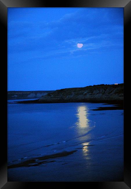A Blue Moonlight over the Sea Framed Print by JEAN FITZHUGH